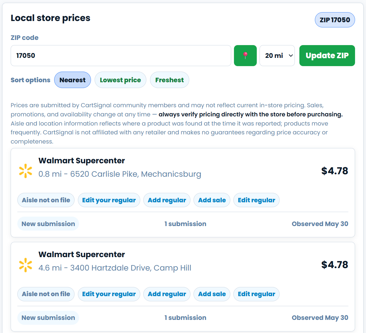 Local Store Pricing